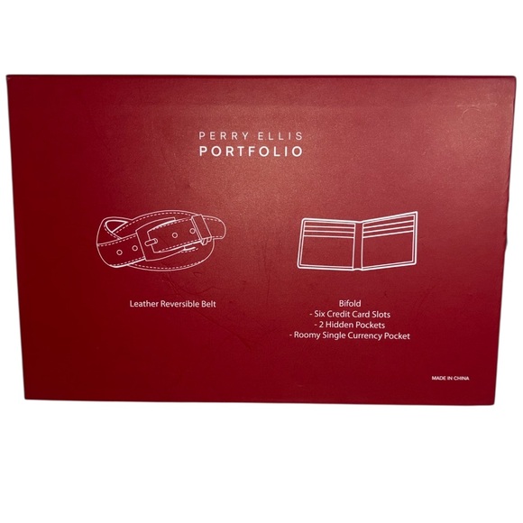 Perry Ellis Portfolio Leather Belt and Leather BiFold Gift Set Men’s Size M or L